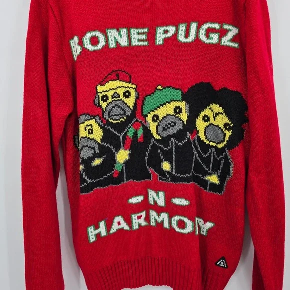 New‎ American Stitch Bone Pugz N Harmony Ugly Christmas Sweater Red XL Menswear - Picture 7 of 11